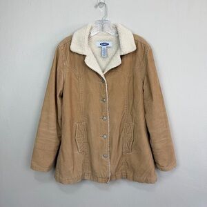 Vintage Y2K Old Navy Corduroy Faux Sherpa Jacket Coat Tan Size Large Cotton